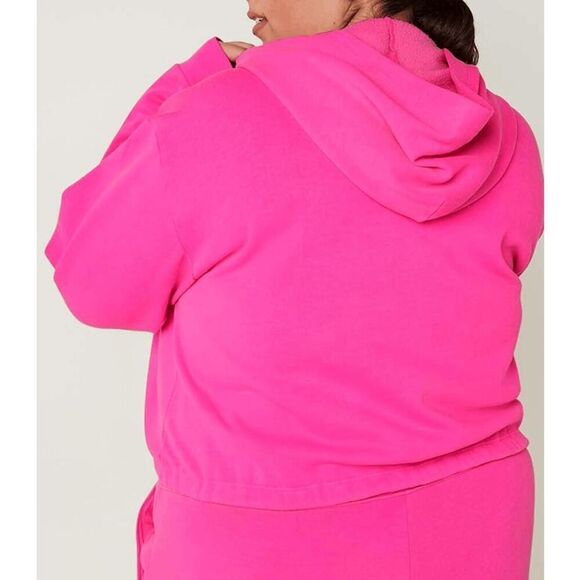 PINK Victorias Secret Cinched Crop Hoodie & Sweatpants Atomic Pink Set L/XL - Picture 8 of 11